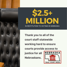 $2.5+ million in Restitution to Victims in Nebraska. Thank you to all of the court staff statewide working hard to ensure courts provide access to justice for all Nebraskans.
