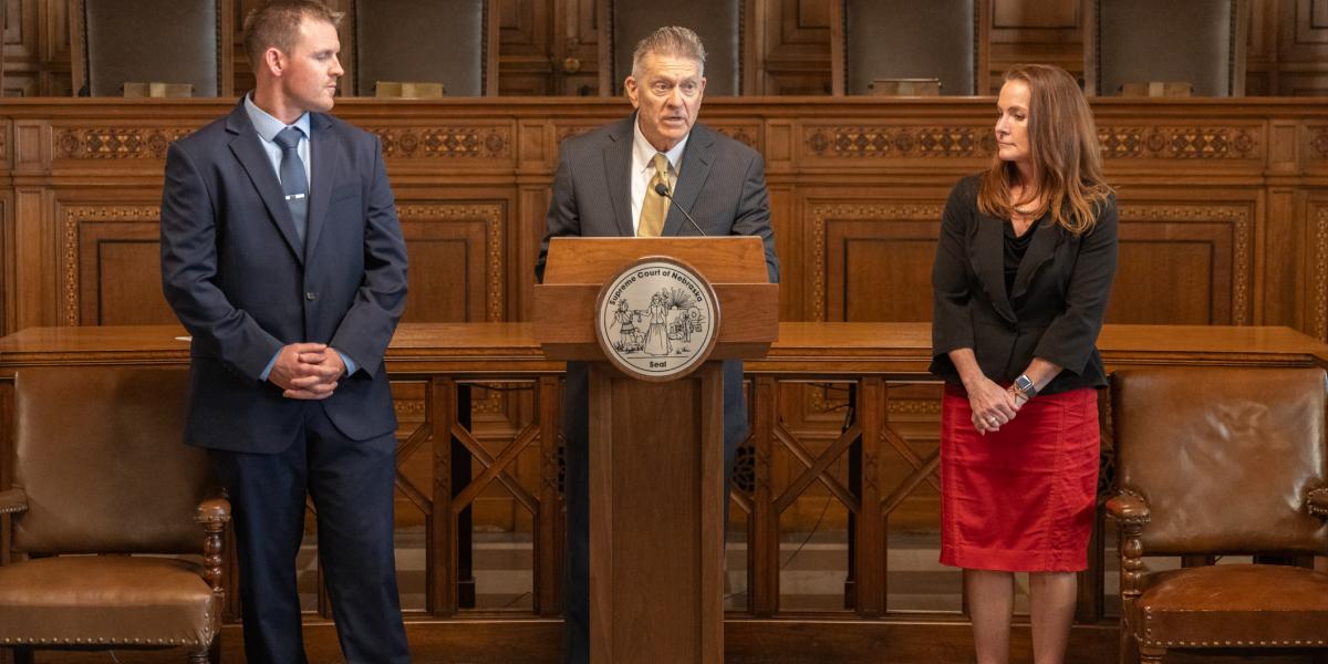 Problem-Solving Courts Director Adam Jorgensen, Chief Justice Michael Heavican, Judge Shelly Stratman