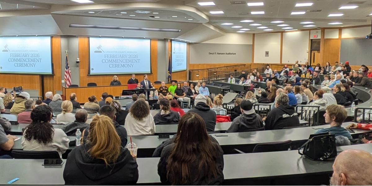 Pictured: Attendees observing the Lancaster County DUI Court and Adult Drug Court Graduation at the University of Nebraska-Lincoln College of Law.