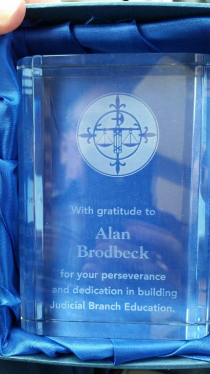 Retired Judge Alan Brodbeck Presented with Award by Judicial Branch Education