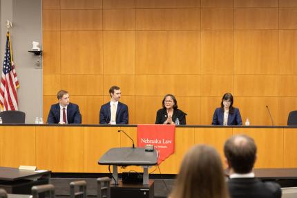 Law clerk panelists at the bench