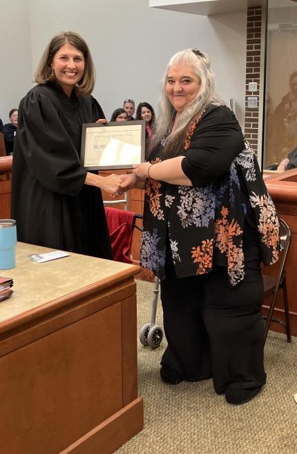 Judge Tina Marroquin and graduate Robin Kortan