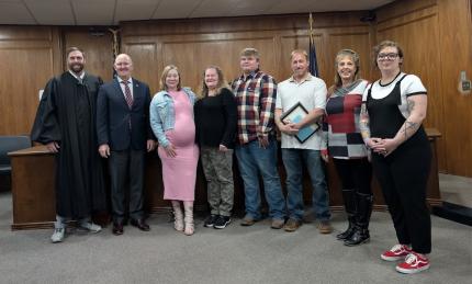 Photo: Judge Patrick Lee, Justice Jason Bergevin, Supervision Officers, and graduates.