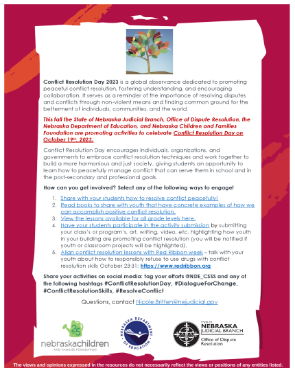 The Office of Dispute Resolution celebrates Conflict Resolution Day with the Nebraska Department of Education