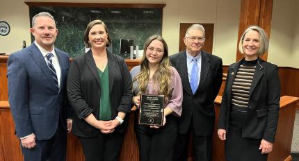 Attending annual Safe and Healthy Families Problem-Solving Court anniversary celebration: Justice Jeff Funke, Judge Elise White, award winner Justine Ligenza, Chief Justice Mike Heavican, and Justice Stephanie Stacy.