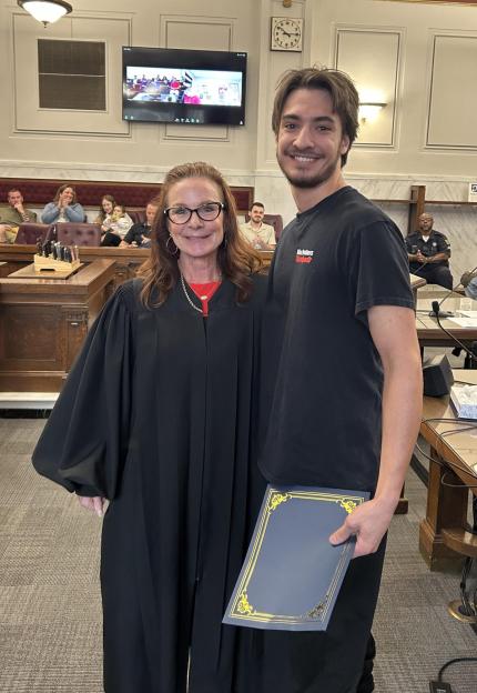 Judge Shelly Stratman with Graduate Michael.