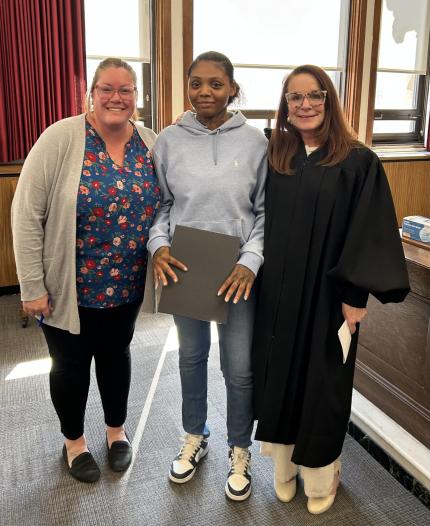 Photo (L to R): Probation Officer Keirna Ostwald, Graduate Natayla, and Judge Shelly Stratman.