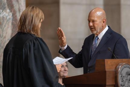 Judge Piccolo being sworn in