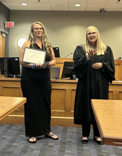 Graduate Amber and Judge Rachel Daugherty.