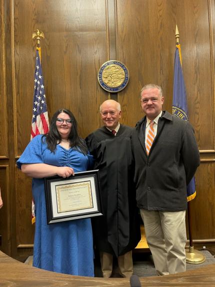 Graduate Brianna, Judge Mark Johnson, and Attorney Michael Moyer.