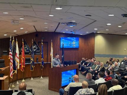 Keynote speaker Douglas County Sheriff Aaron Hanson addressing the graduates.