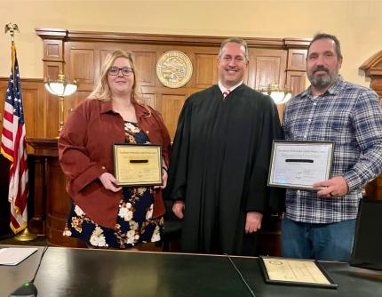 Graduate Rylee, Judge David Bargen, and Graduate Jeremy.