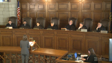 Judge O'Gorman, second from left, sits with Nebraska Supreme Court.