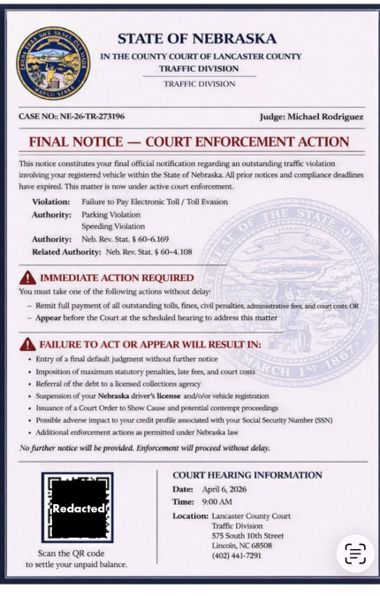 Nebraska Judicial Branch Advises Vigilance Against Continuing Traffic Fine Scams