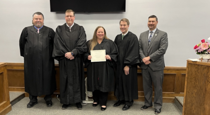 Judge Art Wetzel, Judge Bryan McQuay, Clerk Magistrate Stephanie Smith, Judge Al Corey, and State Court Administrator Corey Steel.