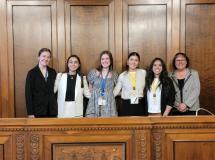 photo (L to R): Isabel Belina, Anna Zuber, Bethany Budell, Daniela Cortes, and Jaquelin Luna with Judge Riko Bishop.
