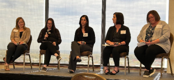 Top Photo (L to R): Michelle Shultheis (District 9), Sarah Acri (District 4A), Kayla Curry (District 4A), Angela Smith (District 9 PSC Coordinator), and Keirna Ostwald (District 4A YAC).