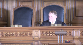 Justice John Wright Presiding over the Reenactment of the Chief Standing Bear Trial